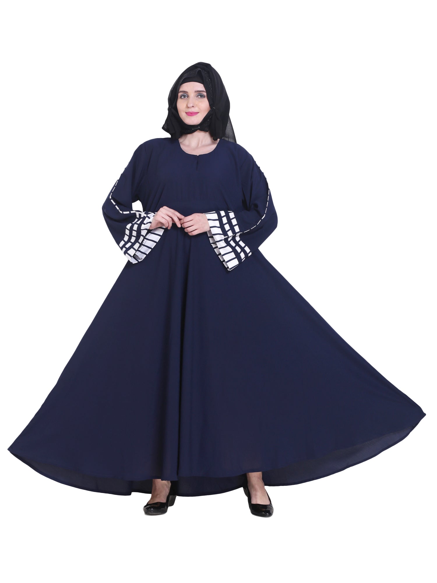 Modest City Beautiful Self Design Blue Crepe Abaya Without Hijab_0227