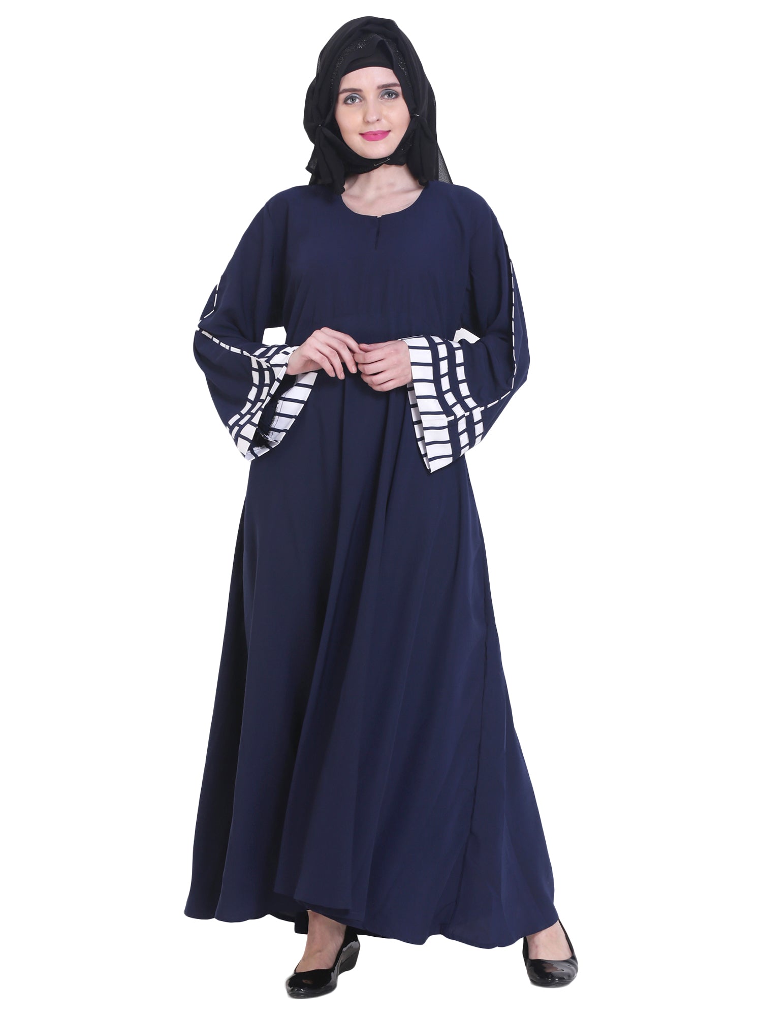 Modest City Beautiful Self Design Blue Crepe Abaya Without Hijab_0227
