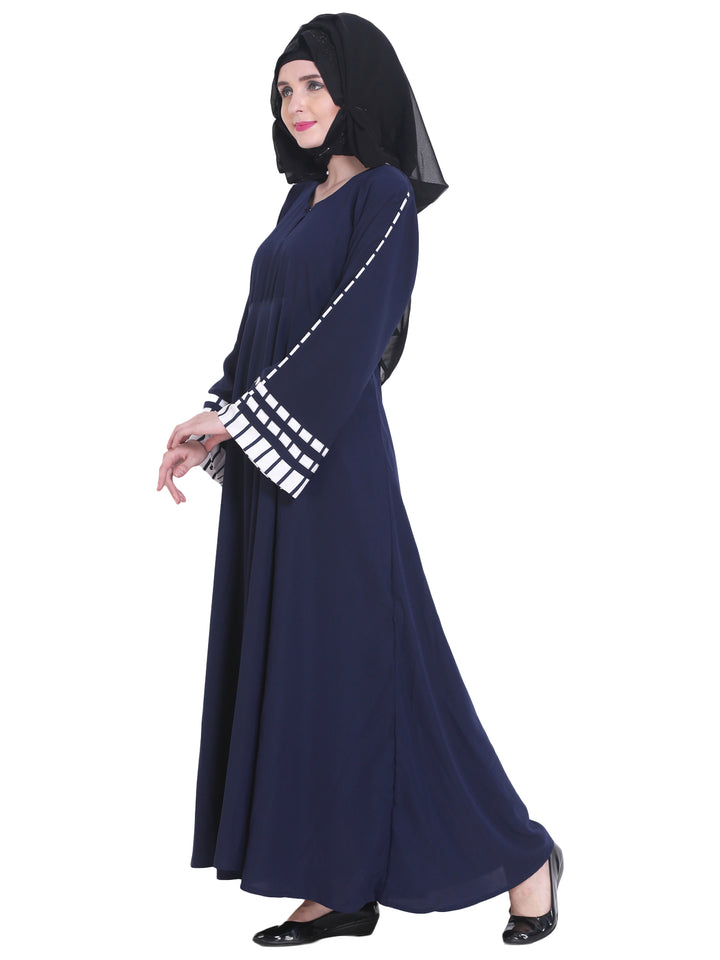 Modest City Beautiful Self Design Blue Crepe Abaya Without Hijab_0227
