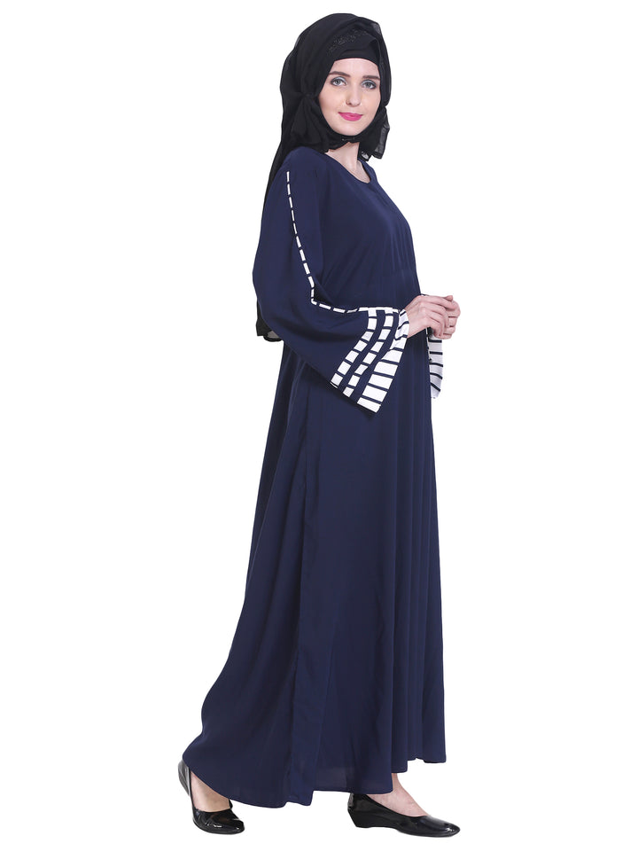 Modest City Beautiful Self Design Blue Crepe Abaya Without Hijab_0227