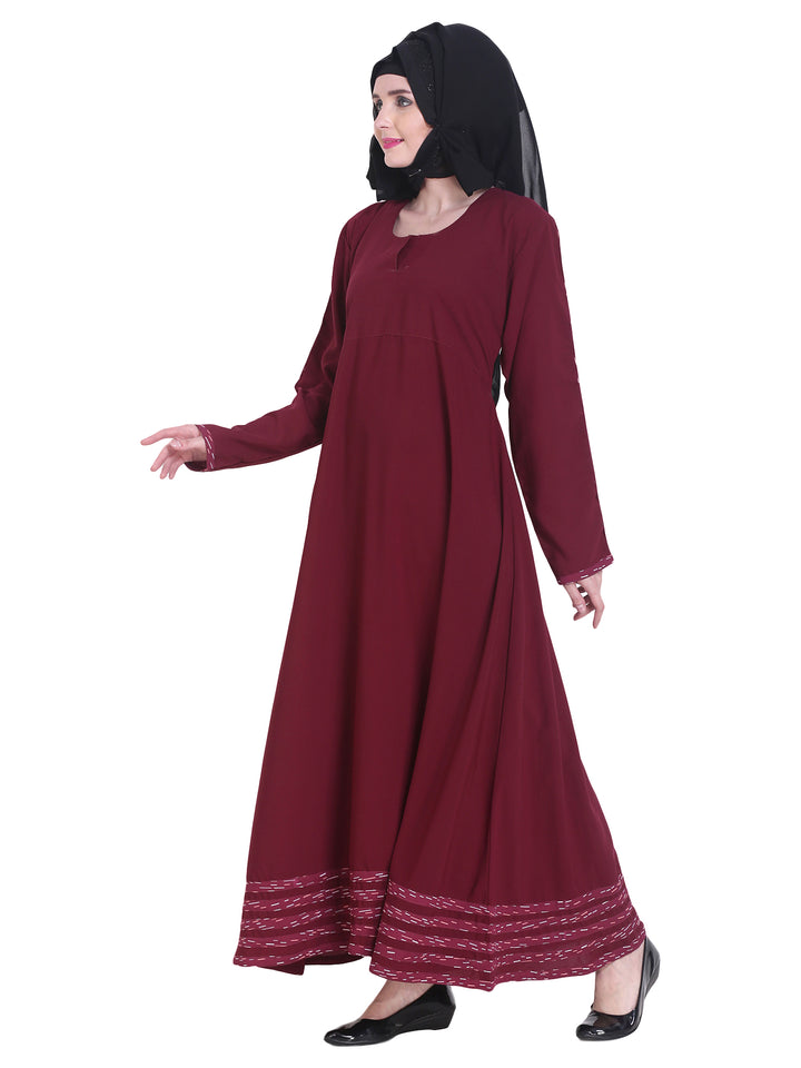 Modest City Beautiful Self Design Maroon Pintex Crepe Abaya Without Hijab_0228