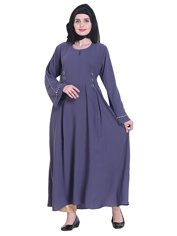 Modest City Beautiful Self Design Purple Side Button Crepe Abaya Without Hijab_0231