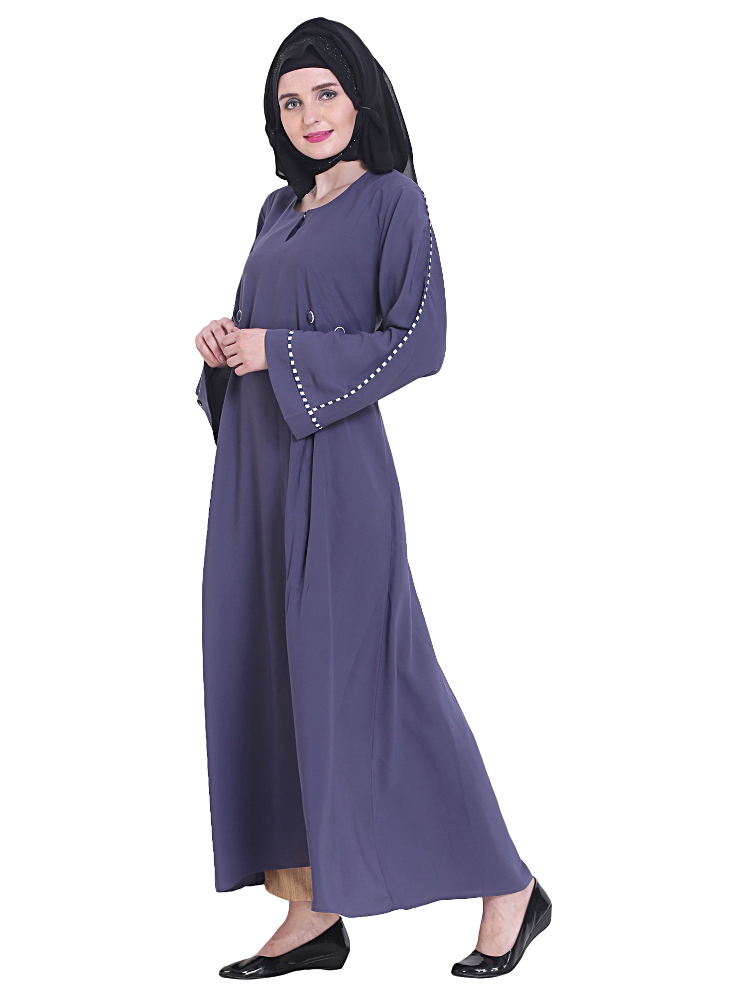 Modest City Beautiful Self Design Purple Side Button Crepe Abaya Without Hijab_0231