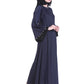 Modest City Beautiful Self Design Blue Moti Work Nida Abaya With Hijab_0245