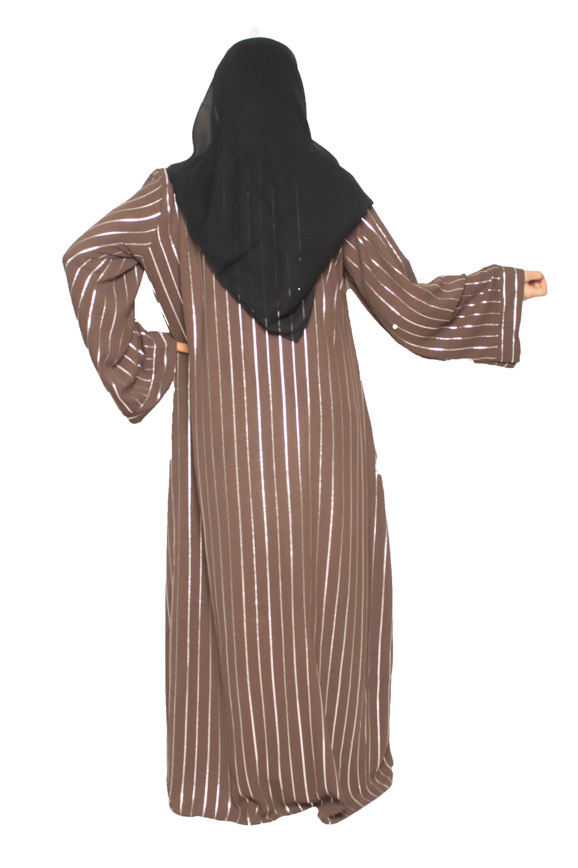 Modest City Self Design Brown Parallel Stripes With Broach Abaya or Burqa With Hijab for Women & Girls-Series Laiba