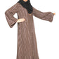 Modest City Self Design Brown Parallel Stripes With Broach Abaya or Burqa With Hijab for Women & Girls-Series Laiba