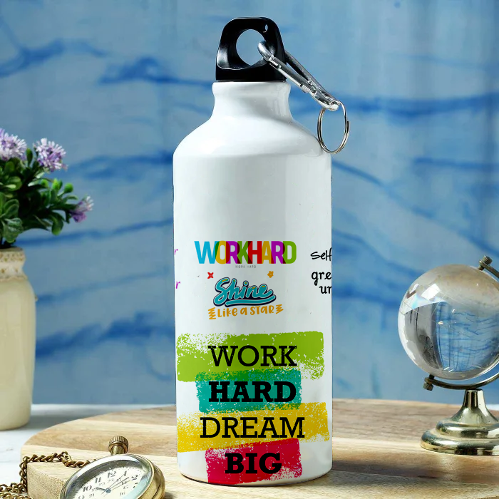 Modest City Beautiful Motivational Quote Design Printed Sports Water Bottles 600ml Sipper (Work Hard Dream Big)