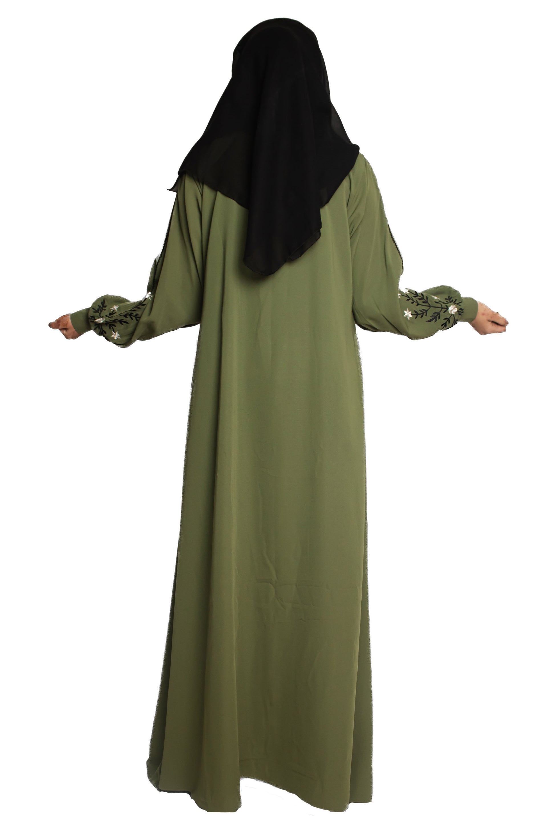 Modest City Beautiful Self Design Gala Embroidery Crepe Fabric Parrot Green Abaya or Burqa With Hijab for Women & Girls- Series Laiba