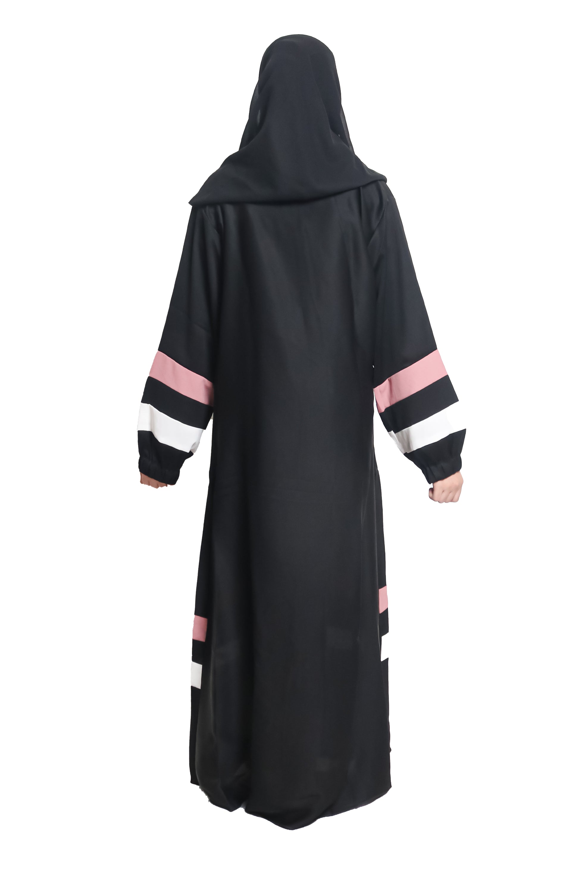 Modest City Self Design Front Open Nida Fabric Abaya or Burqa With Contrast Stripes for Women & Girls-Series Laiba