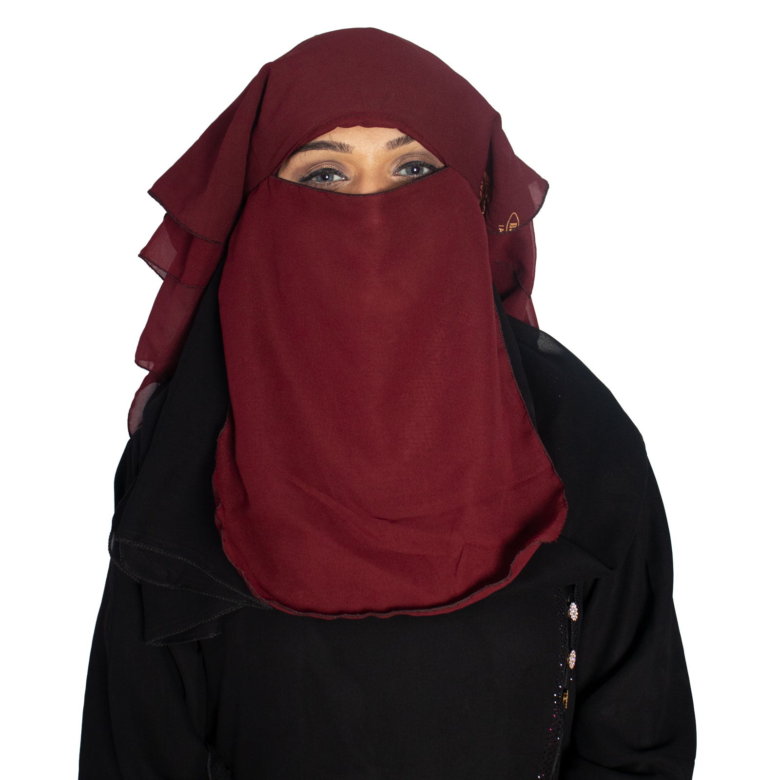 Beautiful Self Design Maroon 4Layer Georgette Nose Piece (Niqab_003)