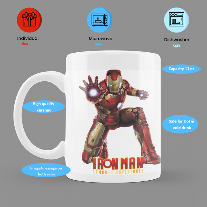 Modest City Beautiful Coffee Mug for Marvel | Avengers Lovers| 'Iron Man Armored Adventures' Printed White Ceramic Coffee Mug (350ml)