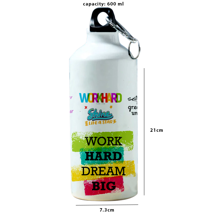 Modest City Beautiful Motivational Quote Design Printed Sports Water Bottles 600ml Sipper (Work Hard Dream Big)