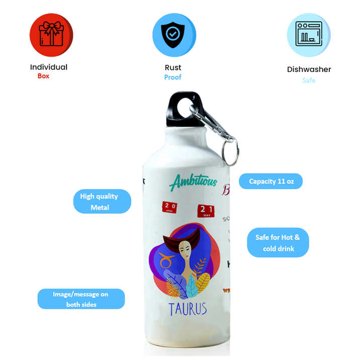 Modest City Beautiful Exclusive Taurus Zodiac Sign Printed Aluminum Sports Water Bottle (600ml) Sipper