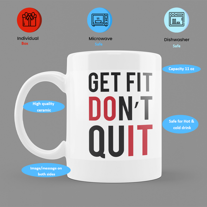 Modest City Beautiful Gym Design Printed White Ceramic Coffee Mug (Get Fit Don't Quit)