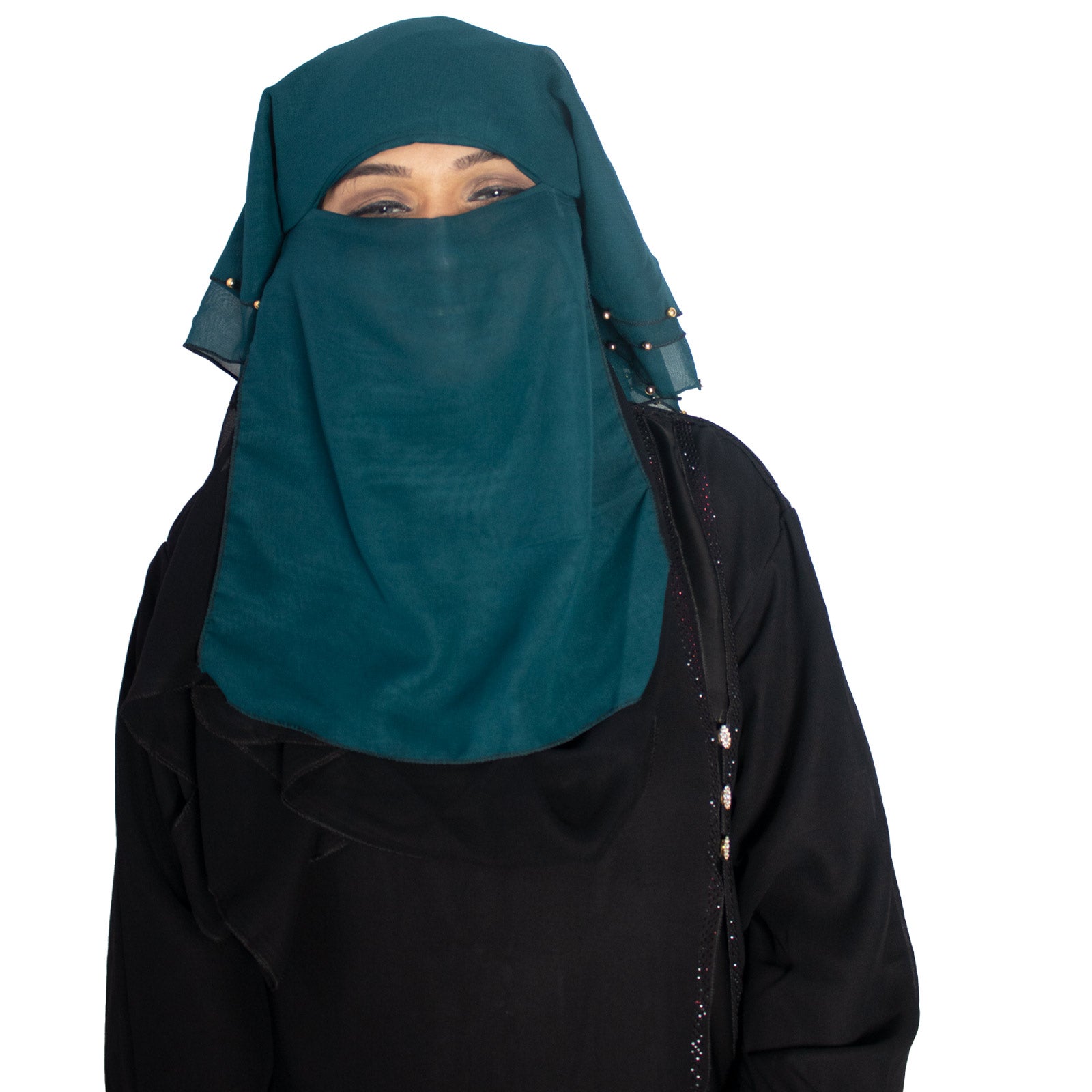 Beautiful Self Design SkyBlue Moti 4Layer Georgette Nose Piece (Niqab_016)