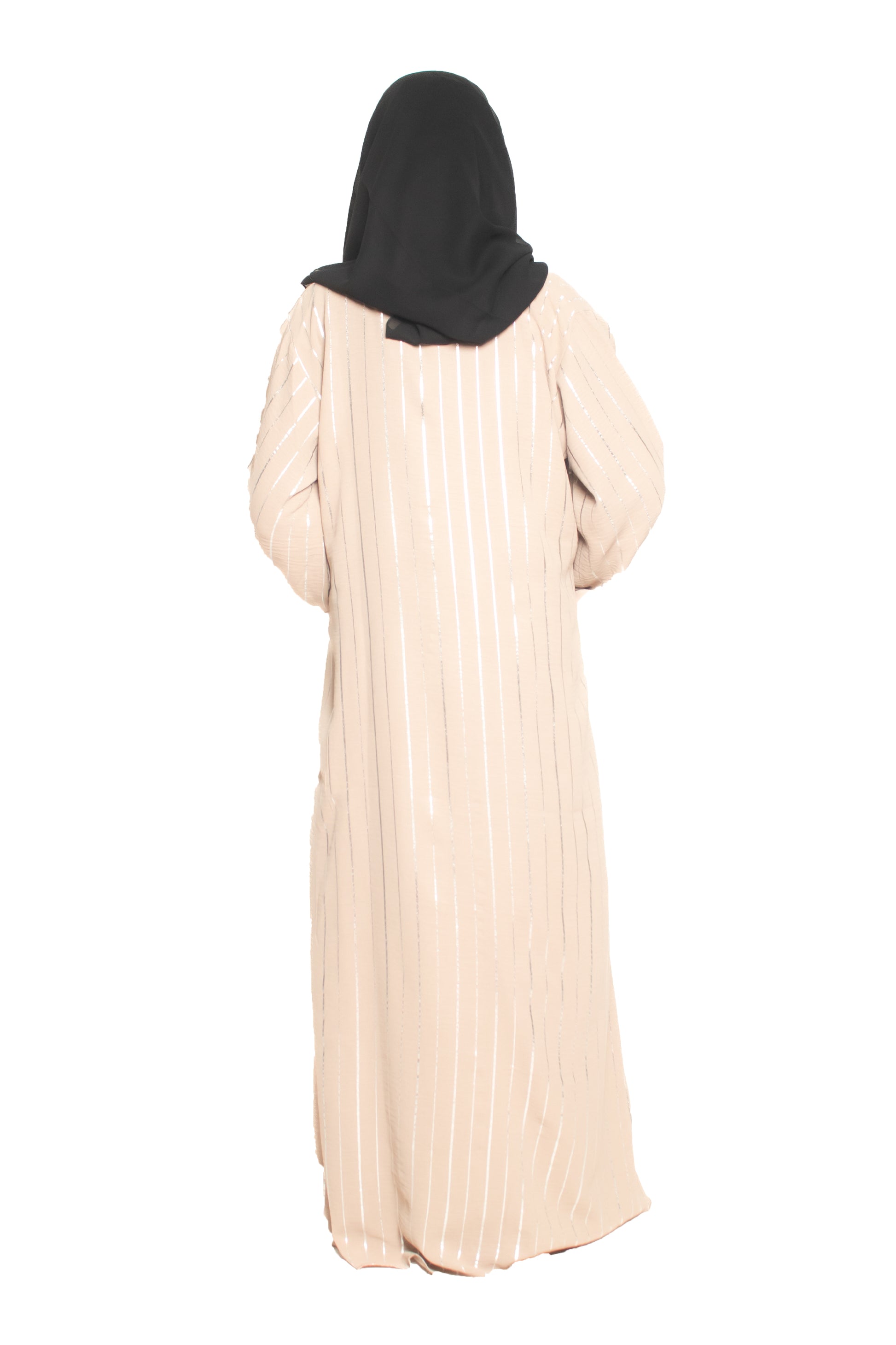 Modest City Self Design Beige Parallel Stripes With Broach Abaya or Burqa With Hijab for Women & Girls-Series Laiba