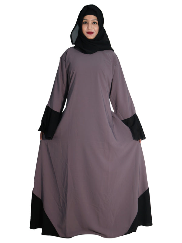 Beautiful Self Design Beige Frill Art Silk Abaya With Hijab_0631