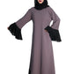 Beautiful Self Design Beige Frill Art Silk Abaya With Hijab_0631