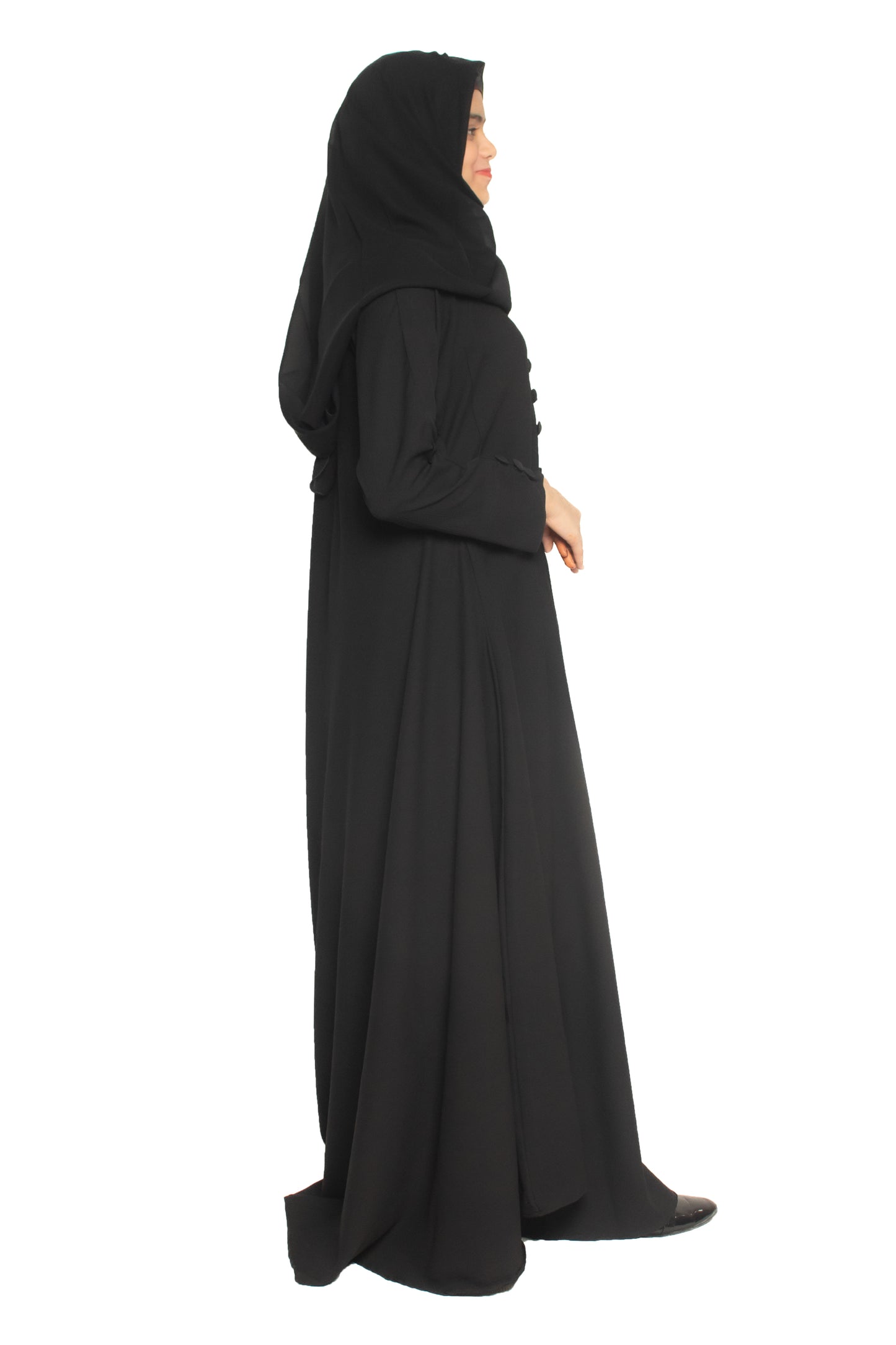 Modest City Self Design Plain Black Front 4 Button Abaya or Burqa With Hijab for Women & Girls-Series Laiba