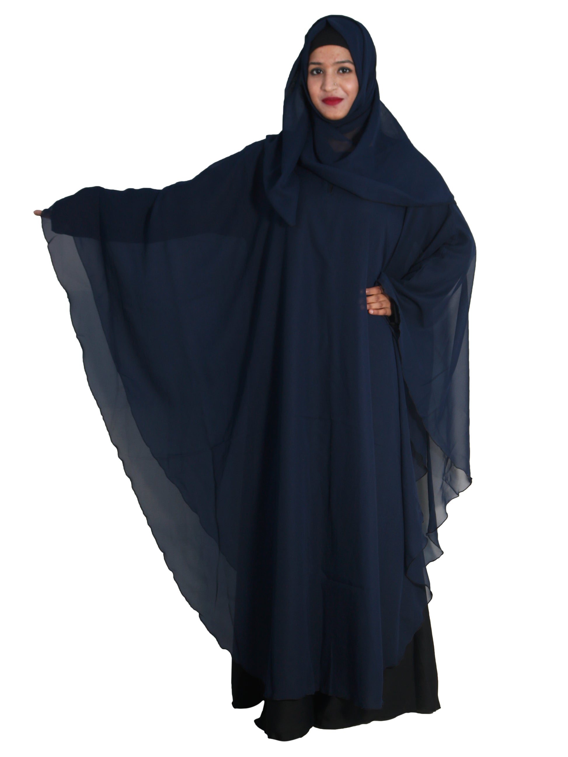 Beautiful Self Design Blue Farasha Art Silk Abaya With Hijab_0634