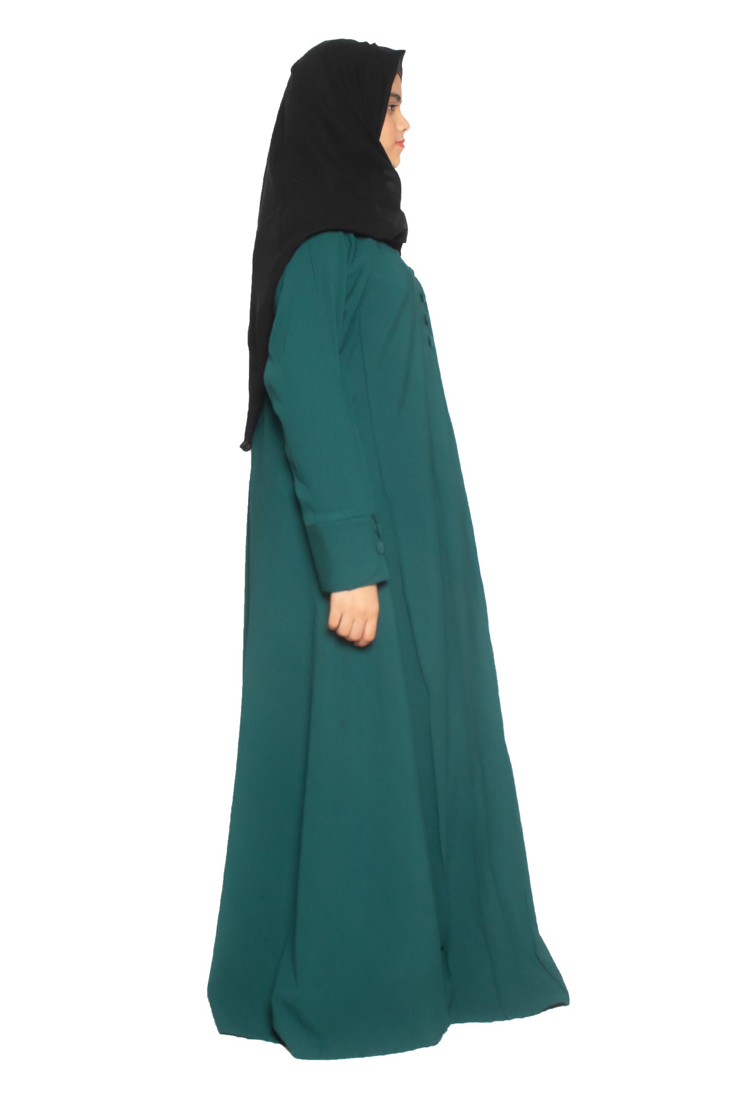 Modest City Self Design Plain Bottle Green Front 4 Button Abaya or Burqa With Hijab for Women & Girls-Series Laiba