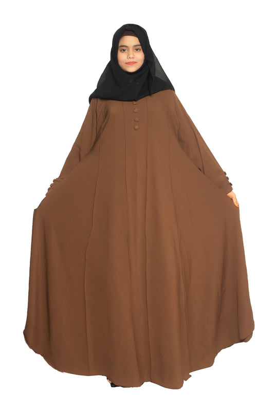 Modest City Self Design Plain Brown Front 4 Button Abaya or Burqa With Hijab for Women & Girls-Series Laiba