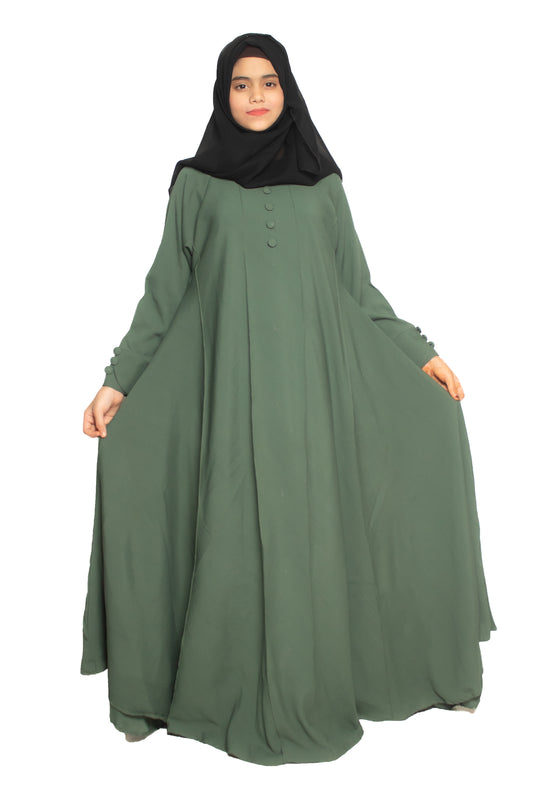 Modest City Self Design Plain Parrot Green Front 4 Button Abaya or Burqa With Hijab for Women & Girls-Series Laiba