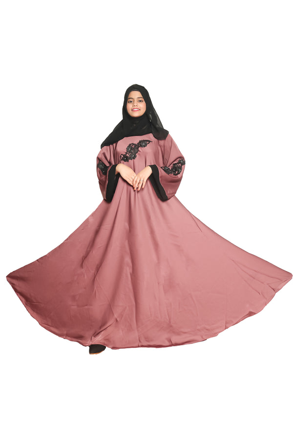 Modest City Self Design Pink Patch Nida Fabric Abaya or Burqa With Hijab for Women & Girls-Series Laiba