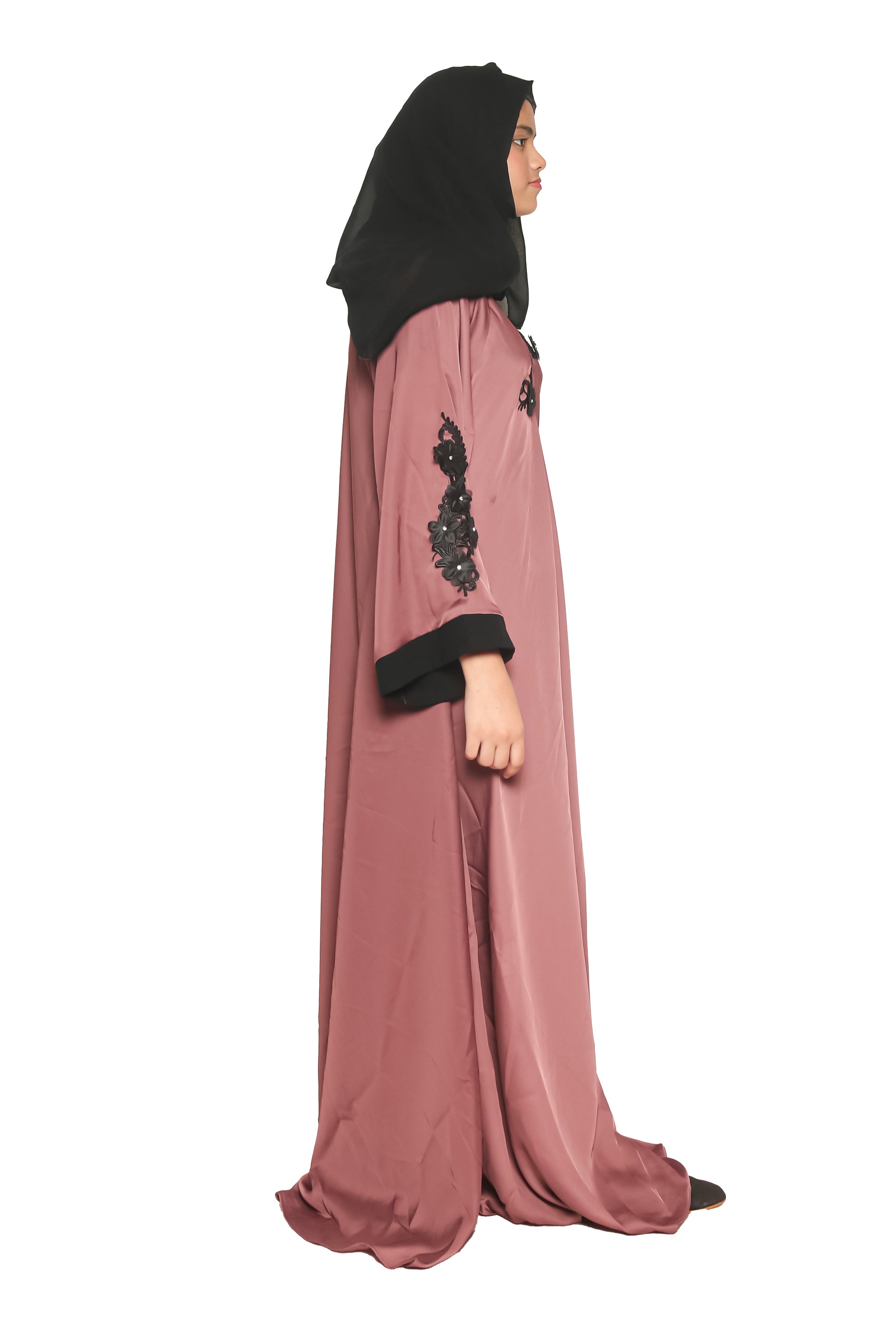Modest City Self Design Pink Patch Nida Fabric Abaya or Burqa With Hijab for Women & Girls-Series Laiba