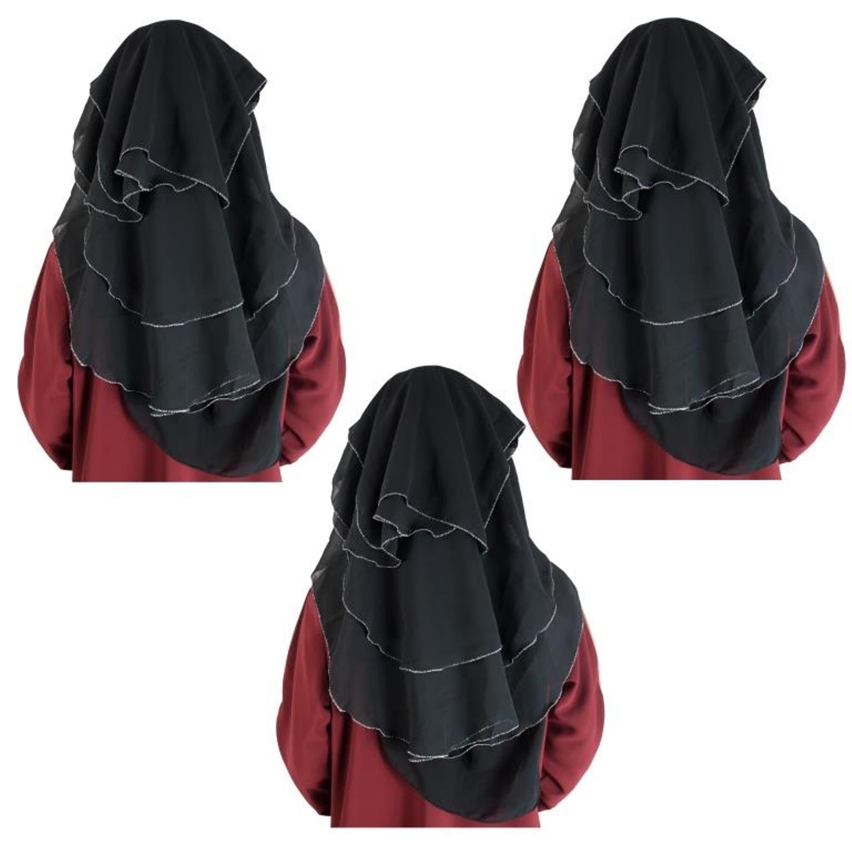 Beautiful Self Design Sliver 4 Layer Georgette 3Combo Nose Piece (Niqab_004)
