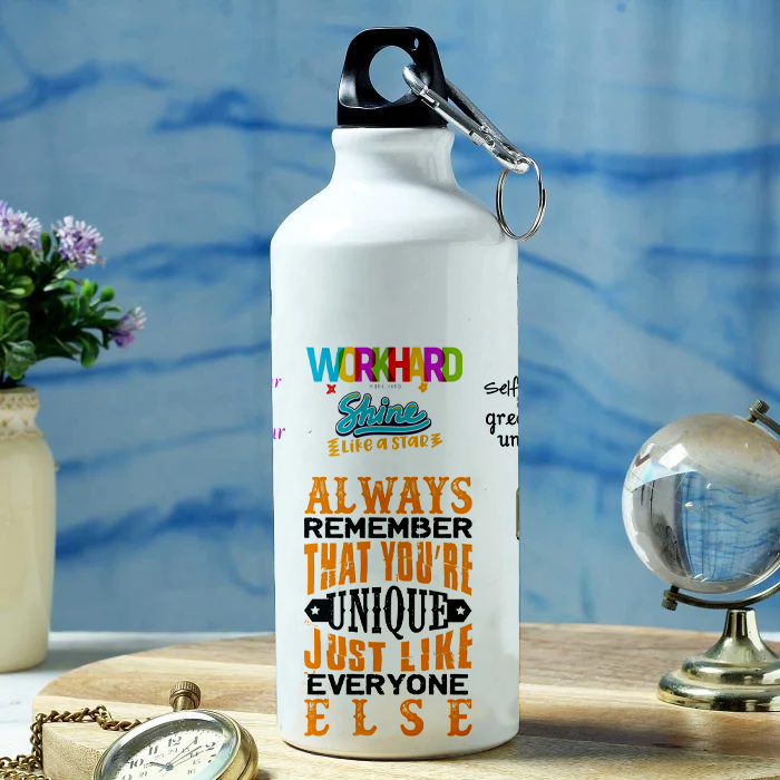 Modest City Beautiful Motivational Quote Design Printed Sports Water Bottles 600ml Sipper (Always Remember That You're Unique Just Like Everyone Else)