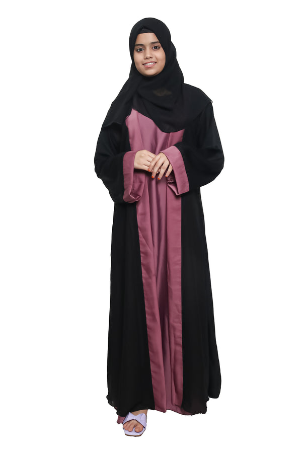Modest City  Self Design Double Layer Attached Shrug Nida Fabric Abaya for Women & Girls-Series Laiba