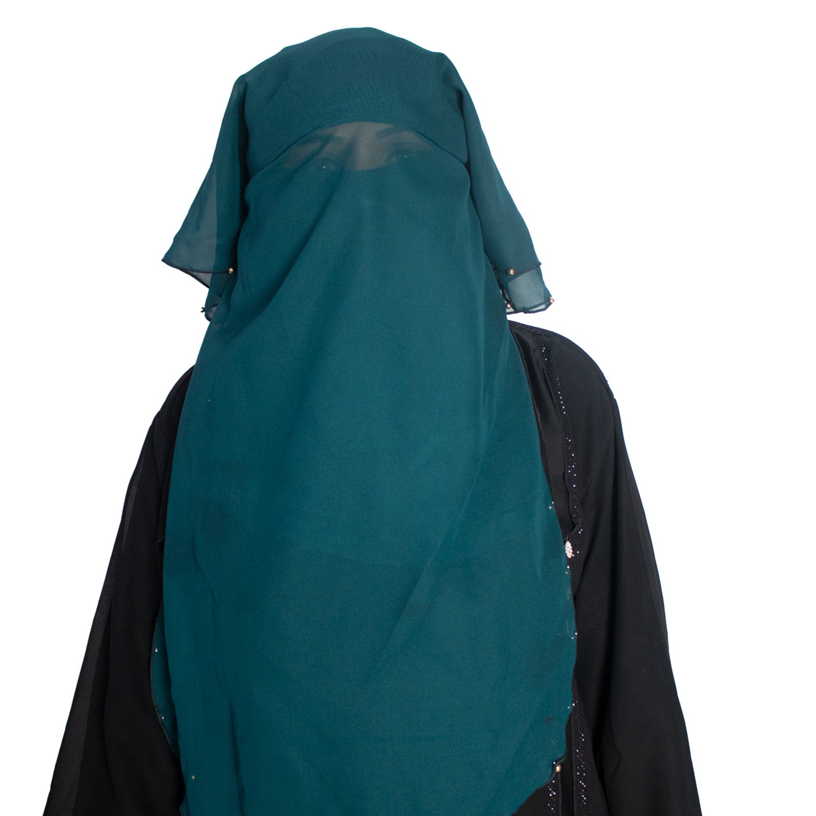 Beautiful Self Design SkyBlue Moti 4Layer Georgette Nose Piece (Niqab_016)