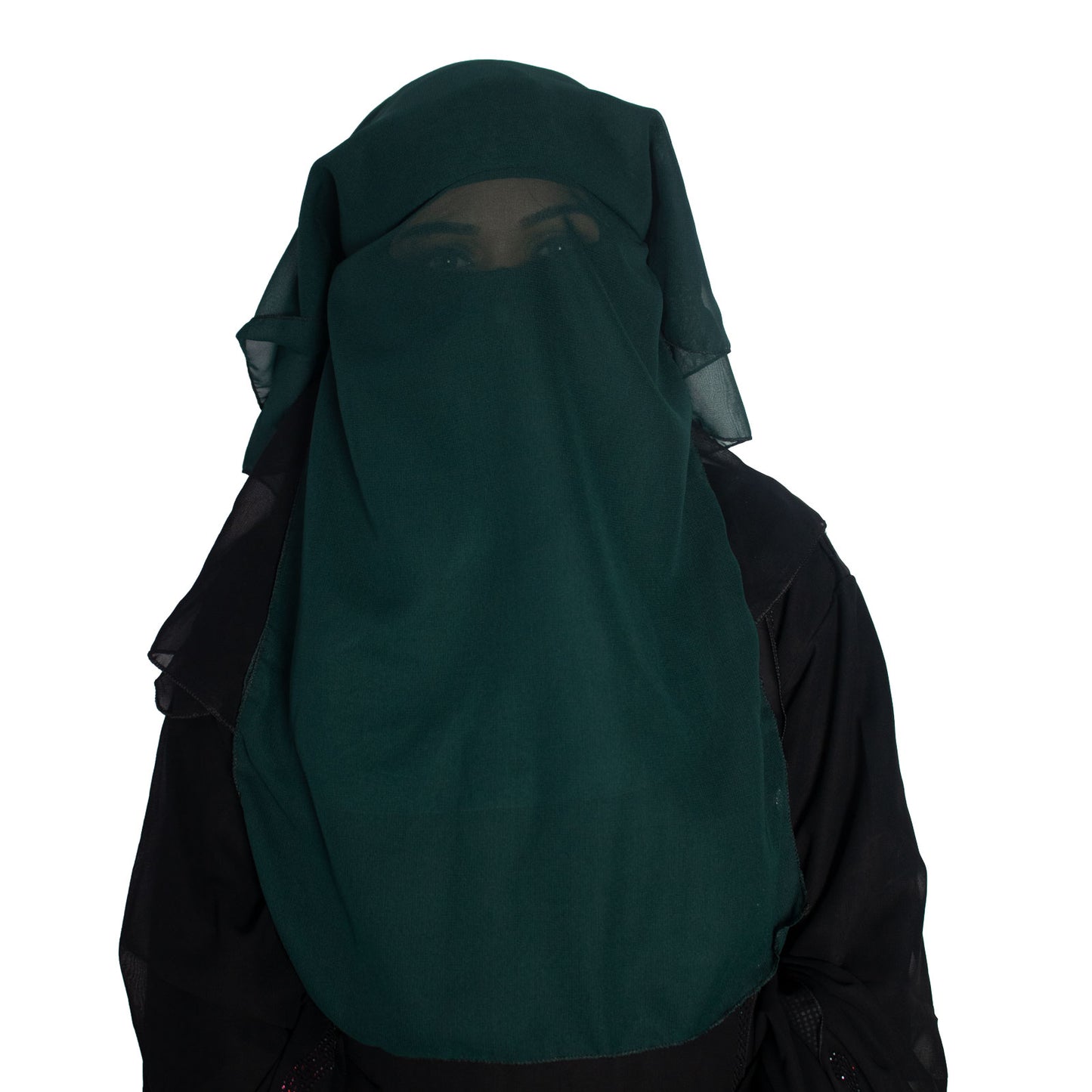 Beautiful Self Design Rama Green 4Layer Georgette Nose Piece (Niqab_008)