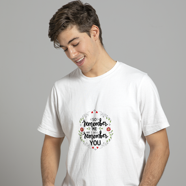 Islamic T-shirt 'So Remember Me & I will Remember You' Printed Self Design Round Neck Half Sleeves White T-shirt for Men (016)
