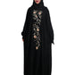 Beautiful Self Design Black Embroidered Art Silk Abaya With Hijab_0604