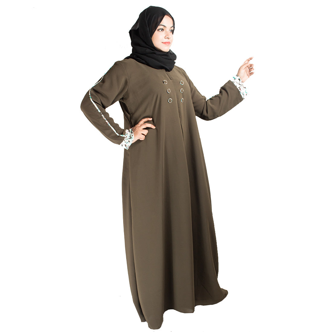 Beautiful Self Design Mehandi Crepe Abaya Without Hijab_0405