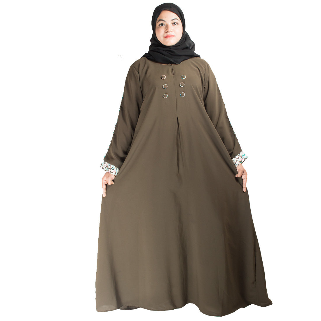 Beautiful Self Design Mehandi Crepe Abaya Without Hijab_0405