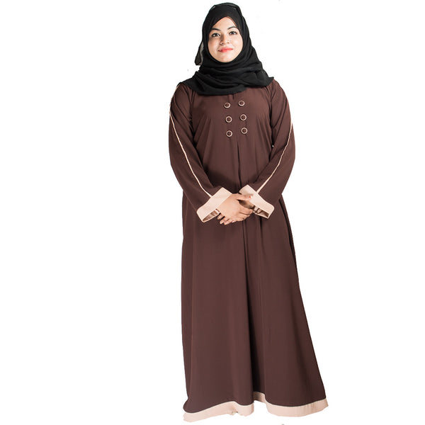 Beautiful Self Design Brown Crepe Abaya Without Hijab