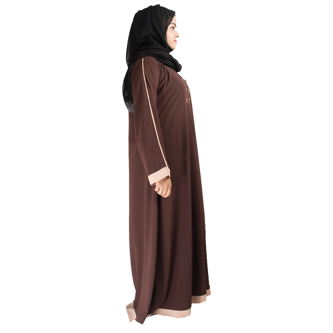 Beautiful Self Design Brown Crepe Abaya Without Hijab_0406
