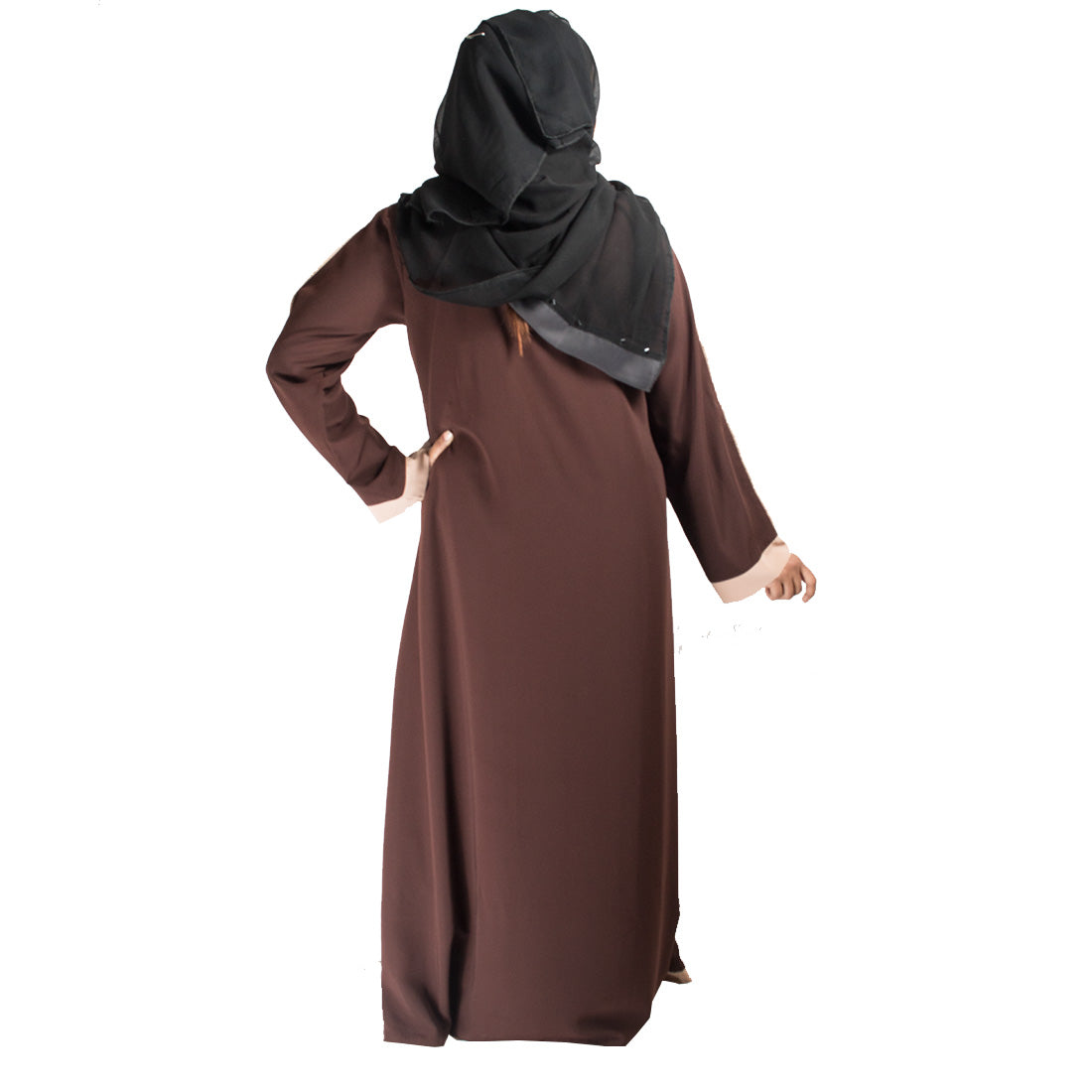 Beautiful Self Design Brown Crepe Abaya Without Hijab_0406