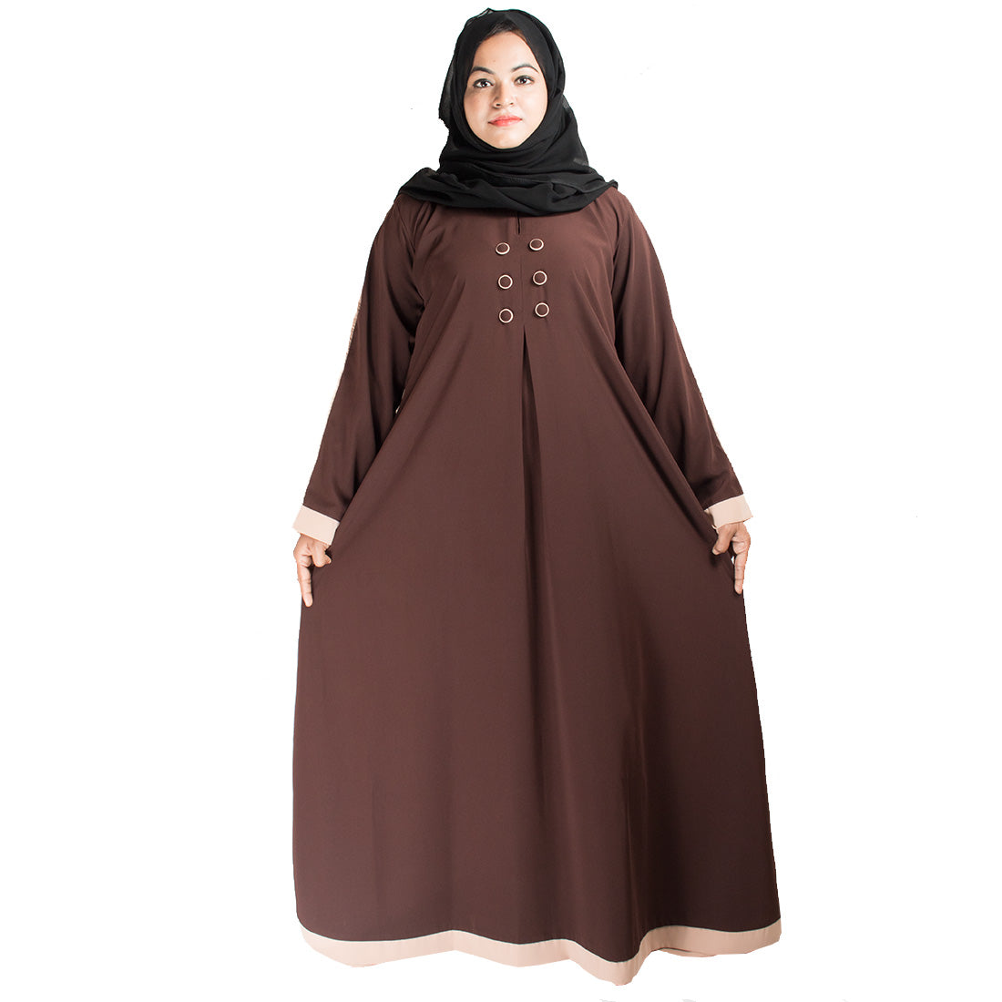 Beautiful Self Design Brown Crepe Abaya Without Hijab_0406