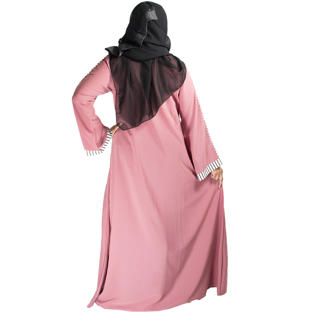 Beautiful Self Design Pink Shrug Crepe Abaya Without Hijab_0407