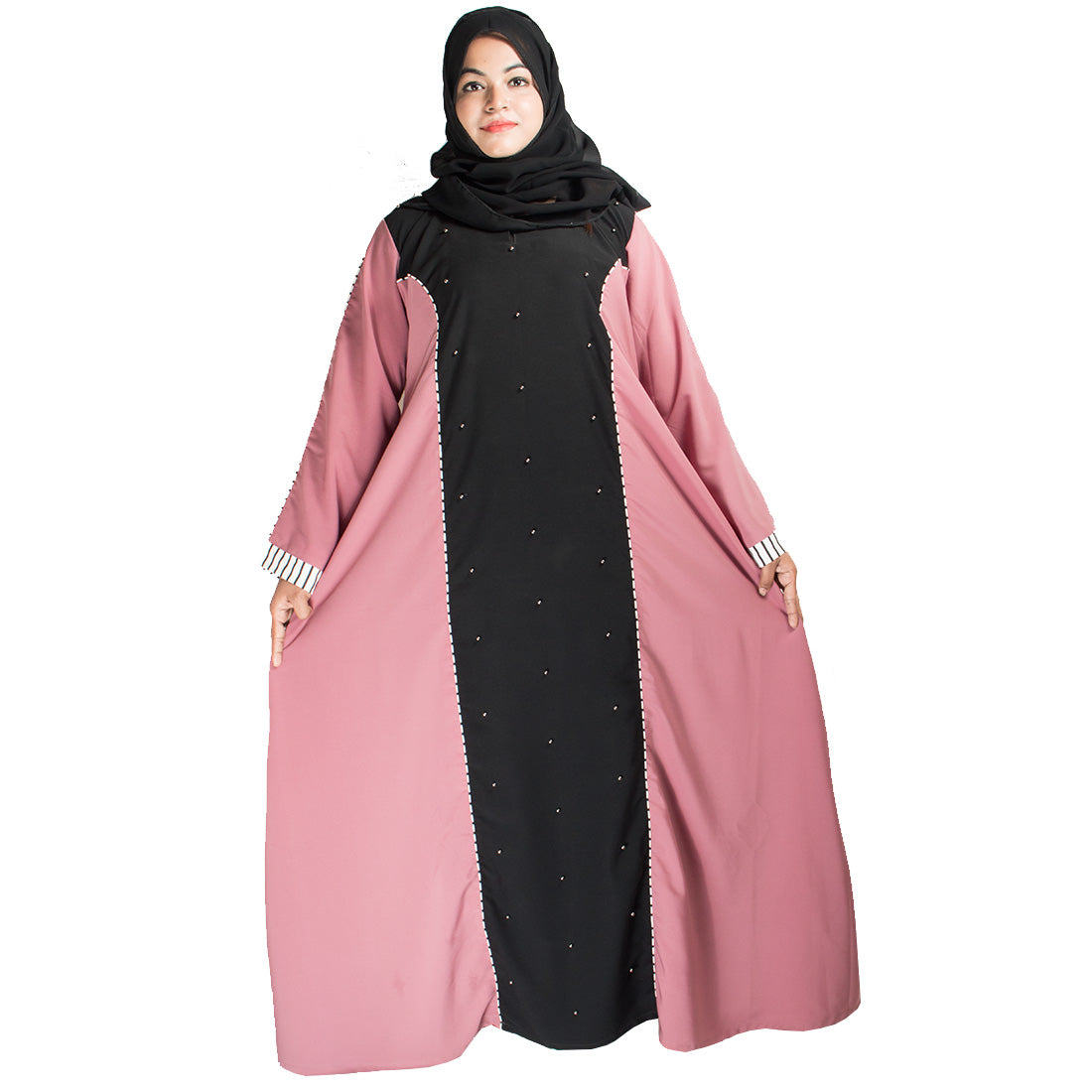 Beautiful Self Design Pink Shrug Crepe Abaya Without Hijab_0407