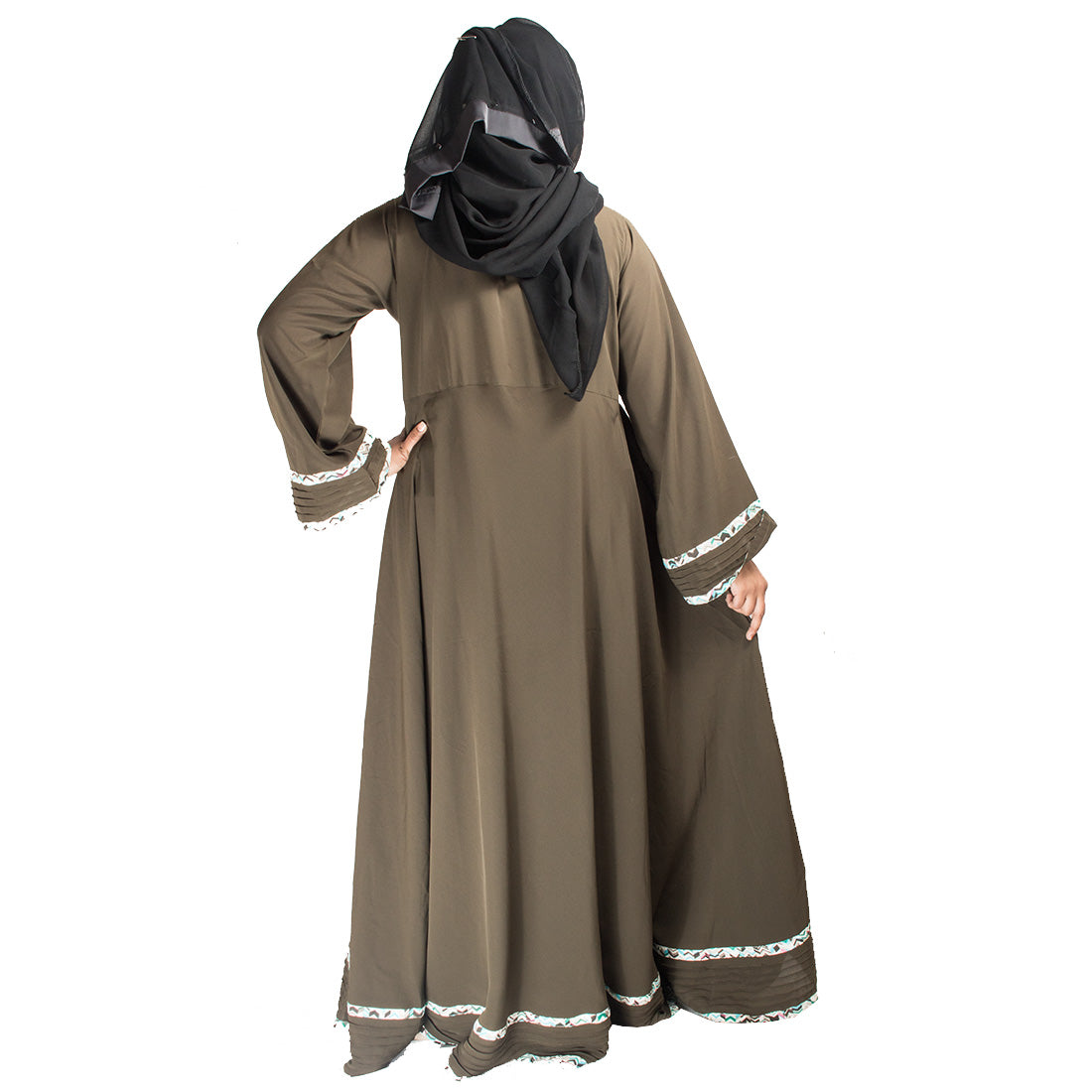 Beautiful Self Design Mehandi Crepe Abaya Without Hijab_0408