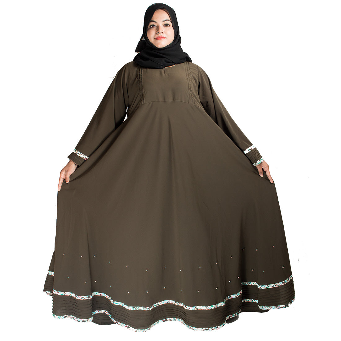 Beautiful Self Design Mehandi Crepe Abaya Without Hijab