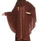 Modest City Self Design Brown Broach Nida Abaya or Burqa With Georgette Layer With Hijab foir Women & Girls-Series Laiba