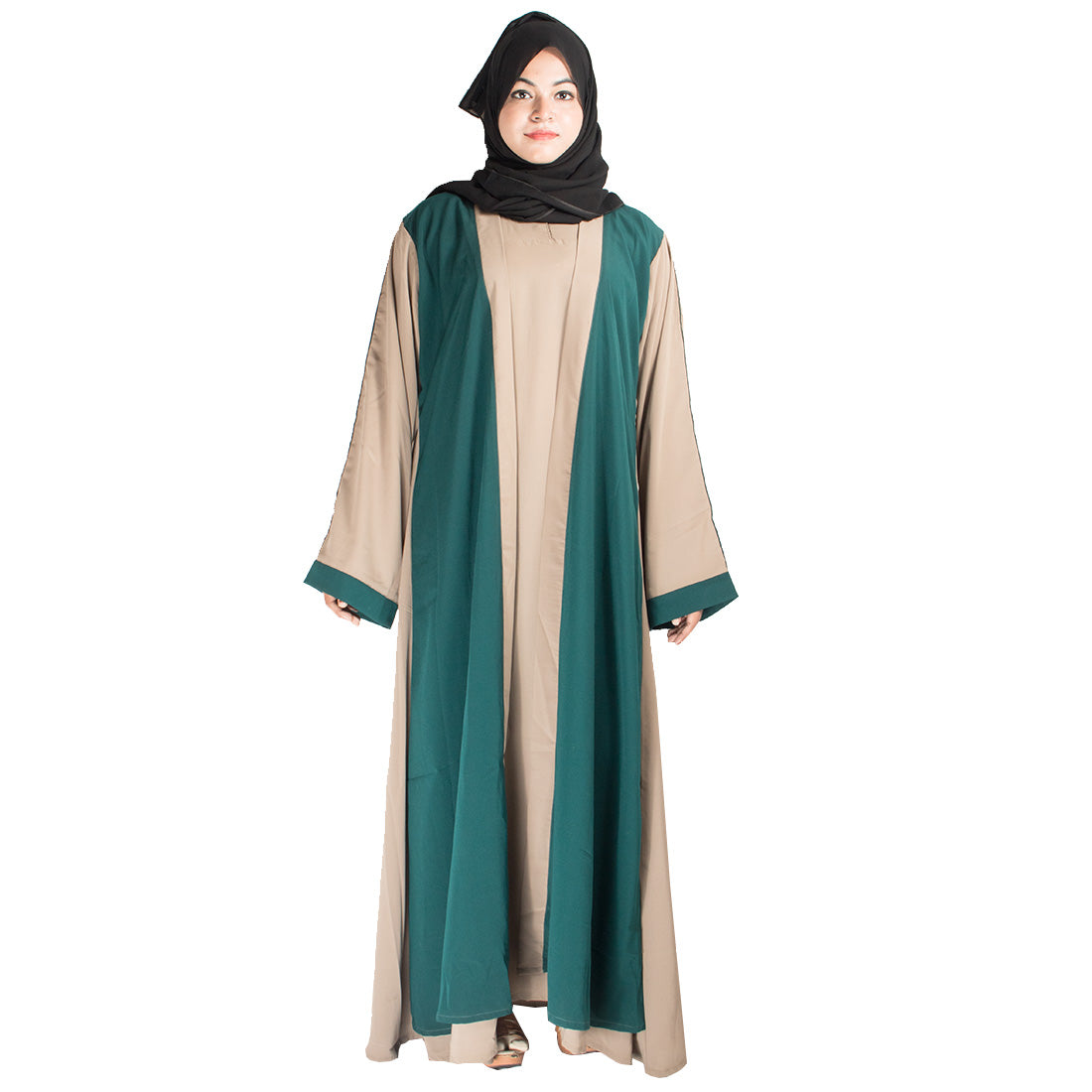 Beautiful Self Design Beige Shrug Crepe Abaya Without Hijab_0413