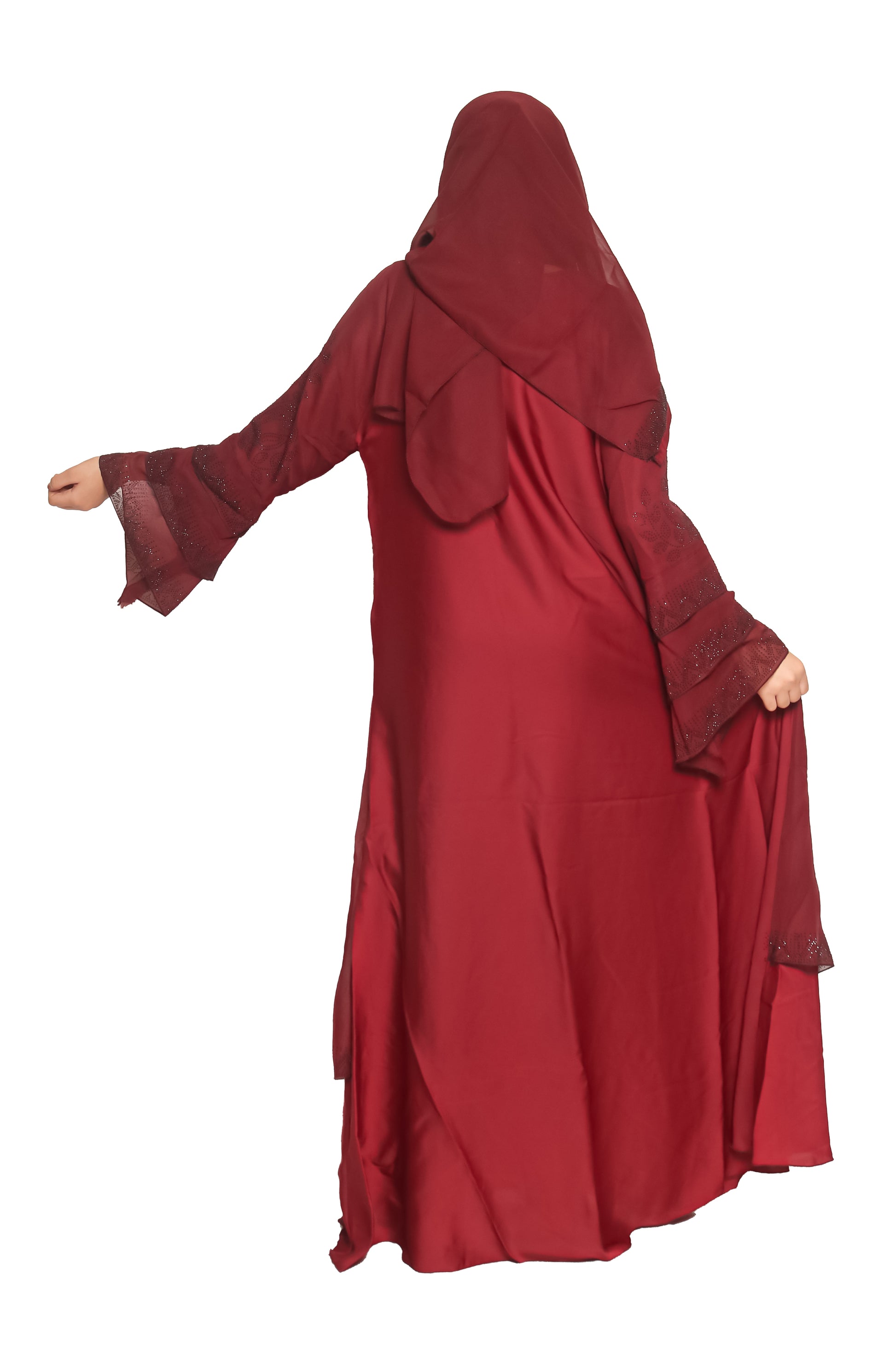 Modest City Self Design Maroon Stonework Nida Abaya or Burqa With Hijab for Women & Girls-Series Laiba