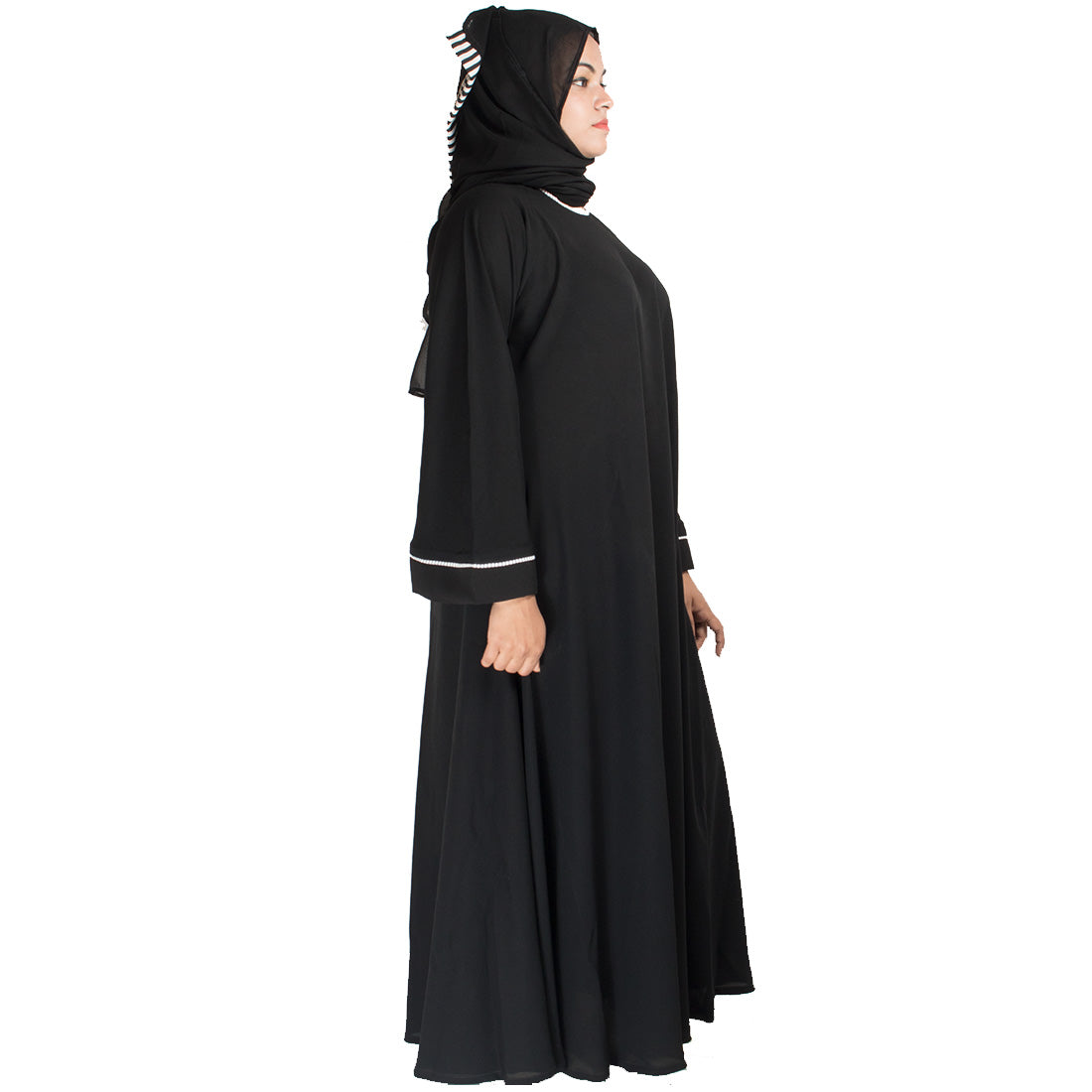 Beautiful Self Design Black Side Button Crepe Abaya With Hijab_0426